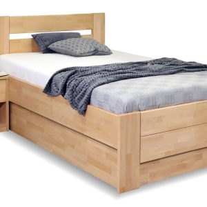 Zvýšená postel jednolůžko s úložným prostorem Trinity, 90×210, masiv buk