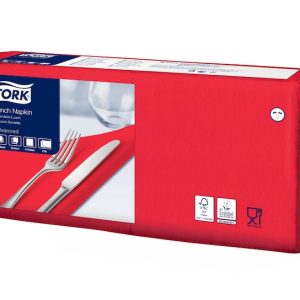 477210 Tork červený ubrousek – oběd, 33 x 33 cm, 2 vrstvy, 1/4, 200 ks