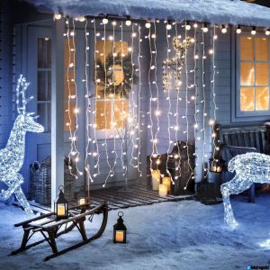 LED světelný závěs 2×2 m s 8 programy, vnitřní i venkovní, nastavitelný – studená bílá