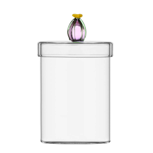 Skleněná dóza s víčkem s růžovým květem ø 10,8 cm – Ichendorf