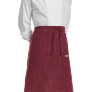 Kuchařská zástěra nízká s kapsou EGOchef – bordó jemné bílé pásy