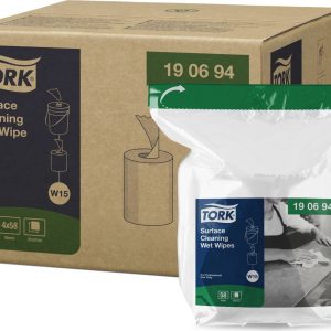 190694 Tork vlhčené utěrky na povrchy, bílé, 58 útržků, 27 x 27 cm, náplň, W15