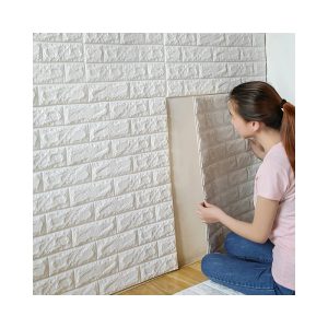 Samolepicí dekorativní samolepka na zeď 3D cihlový efekt, tapeta bílá 70x77x0,4 cm
