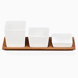 Sada servírovacích misek na bambusovém podnose (4 ks) – Basic