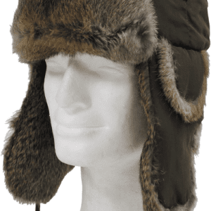 Čepice Ušanka textilní s králičí kožešinou zelená M [57]