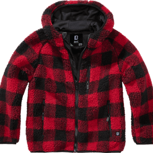 Brandit Bunda dětská Kids Teddyfleece Jacket Hooded červená | černá 170/176