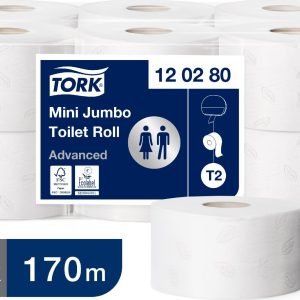 120280 Tork Advanced toaletní papír – Mini Jumbo, 2 vrstvy, 12 x 850 út., 1 x 12, bílá, T2