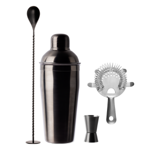 Barmanská sada se 4 kusy PVD černá – Basic Bar