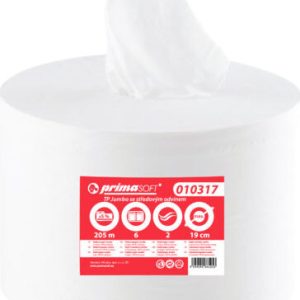 Toaletní papír Jumbo PrimaSoft se středovým odvíjením, 2-vrstvý, celulóza, 6 rolí, 205 m, 010317
