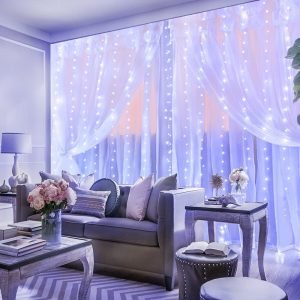 Světelný závěs LED 3×2,8 m, 8 programů, vnitřní i venkovní, nastavitelný – studená bílá