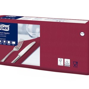477213 Tork bordeaux ubrousek – oběd, 33 x 33 cm, 2 vrstvy, 1/4, 200 ks