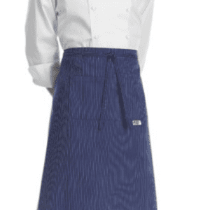 Kuchařská zástěra nízká s kapsou EGOchef – modré jemné bílé pásy