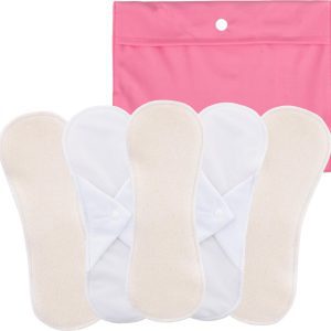 Bamboolik Denní vložka látková | biobavlněné froté | na patentek, Sada 5 ks – přírodní + Pytlík XS Růžový 6 ks