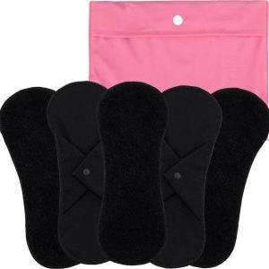 Bamboolik Denní vložka látková | biobavlněné froté | na patentek, Sada 5 ks – černá + Pytlík XS Růžový 6 ks