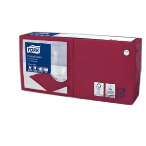 477824 Tork bordeaux ubrousek – koktejlový, 24 x 24 cm, 2 vrstvy, 1/4, 200 ks