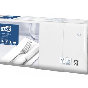 477402 Tork bílý ubrousek-oběd, 2 vrstvy, bílé, 33 x 33 cm, 1/8, 200 ks