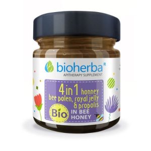 Včelí med 4v1 – med+propolis+mateřská kašička+pyl Bioherba 280g