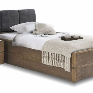 Postel s úložným prostorem a roštem Atlantik, 90×200, masiv dub tmavený – grafit