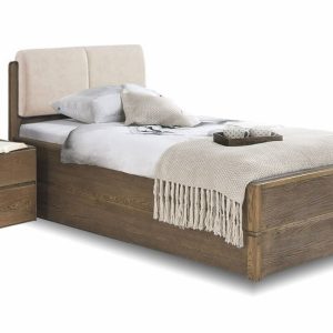 Postel s úložným prostorem a roštem Atlantik, 90×200, masiv dub tmavený – krémová