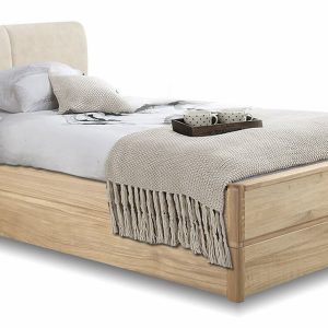 Postel s úložným prostorem a roštem Atlantik, 90×200, masiv dub přírodní – krémová