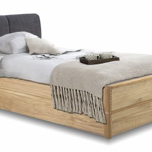 Postel s úložným prostorem a roštem Atlantik, 90×200, masiv dub přírodní – grafit