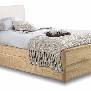 Postel s úložným prostorem a roštem Atlantik, 90×200, masiv dub přírodní – krémová ekokůže