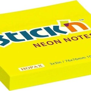 Stick’n Hopax Bloček samolepicí Hopax 76 x 76 mm, 100 lístků, neonově žlutý