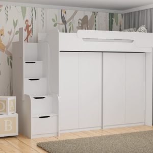 Multifunkční patrová postel Dori se skříněmi, lamino bílá