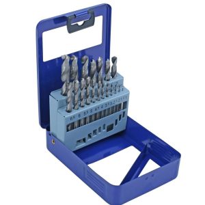 19dílná sada vrtáků do kovu v kovovém boxu s úložným stojanem