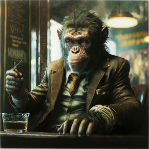 KARE Design Skleněný obraz Drinking Monkey 100x100cm