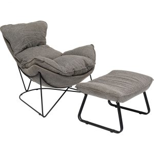 KARE Design Křeslo s podnožkou Snuggle – šedé, (set 2 kusů)