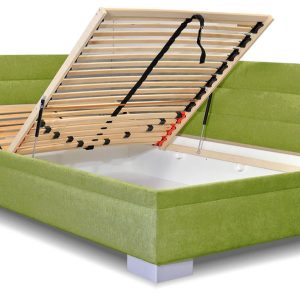 Rohová čalouněná postel Niobe, s úložným prostorem, 140×200 cm, Levá, Zelená – VÝPRODEJ SKLADU