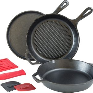 Třídílná sada litinových pánví Lodge s grilovací pánví