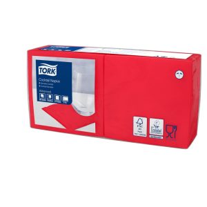 477826 Tork červený ubrousek – koktejlový, 24 x 24 cm, 2 vrstvy, 1/4, 200 ks