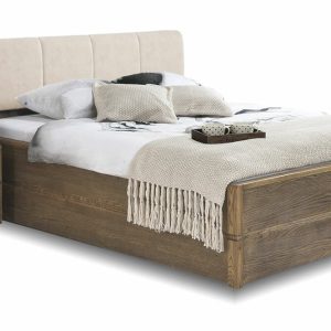 Postel s úložným prostorem a roštem Atlantik, masiv dub tmavený – krémová