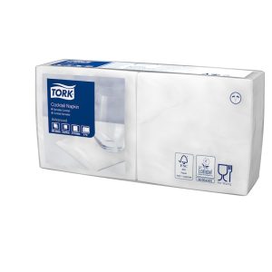 477534 Tork bílý ubrousek – koktejlový, 24 x 24 cm, 2 vrstvy, 1/4, 200 ks