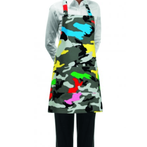 Kuchařská zástěra EGOchef DÁMSKÁ ke krku s kapsou – Barevný maskáč 70×70 cm
