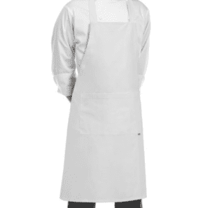Kuchařská zástěra EGOchef ke krku s kapsou – Bílá 85×90 ​​cm