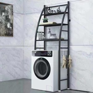 3-úrovňový kovový policový systém, úložný, nad práčkou, 166 cm, čierna (plachta)