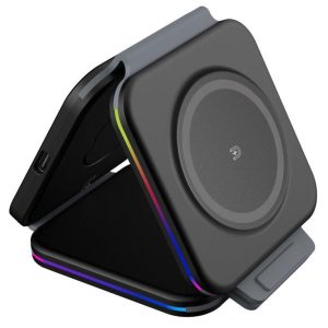 CEL-TEC W1 3v1 LED – Black bezdrátová skládací nabíječka