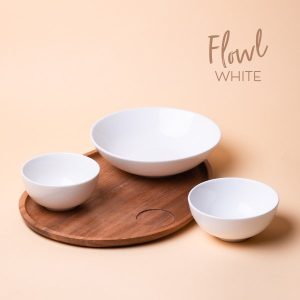 Set Flowl – Misky Gaya Atelier bílé + Podnos Triangle Agát