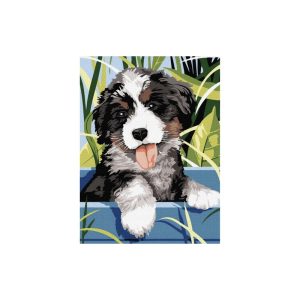 Sada malíře čísel s dřevěným rámem, 30 × 40 cm, se vzorem psa