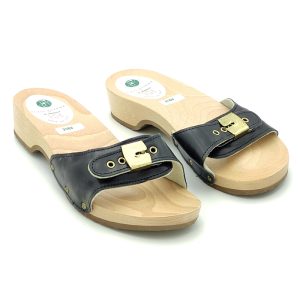 Italský anatomický pantofel s přezkou, pravá kůže, tmavě modrá, 34 cm