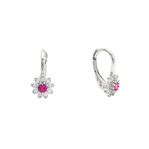 Zlaté dětské náušnice GWENETH s růžovým zirkonem z bílého zlata