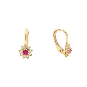 Zlaté dětské náušnice GWENETH s růžovým zirkonem