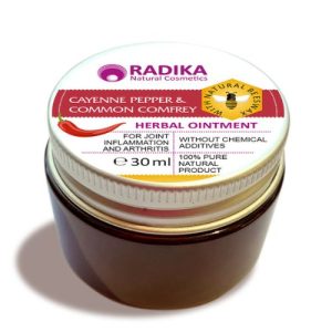 Bylinná mast kajenský pepř+kostival obyčejný proti zápalům kloubů a artritidě Radika Bioherba 30ml