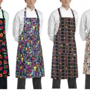 Kuchařská zástěra ke krku EGOchef s kapsou – různé vzory barevné smrtky