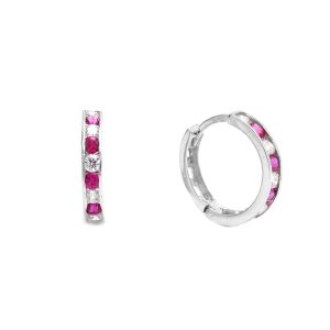 Zlaté dětské náušnice LAKIA – kruhy s tmavě růžovými kameny