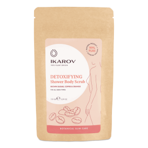 Detoxikační tělový peeling do sprchy Tmavý cukr, káva, pomeranč Ikarov 150 g