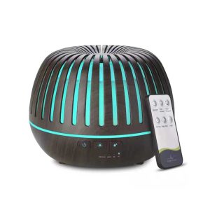 Aroma zvlhčovač vzduchu s dřevěným efektem a rámečkem, 7 barev, dálkové ovládání, tmavě hnědý